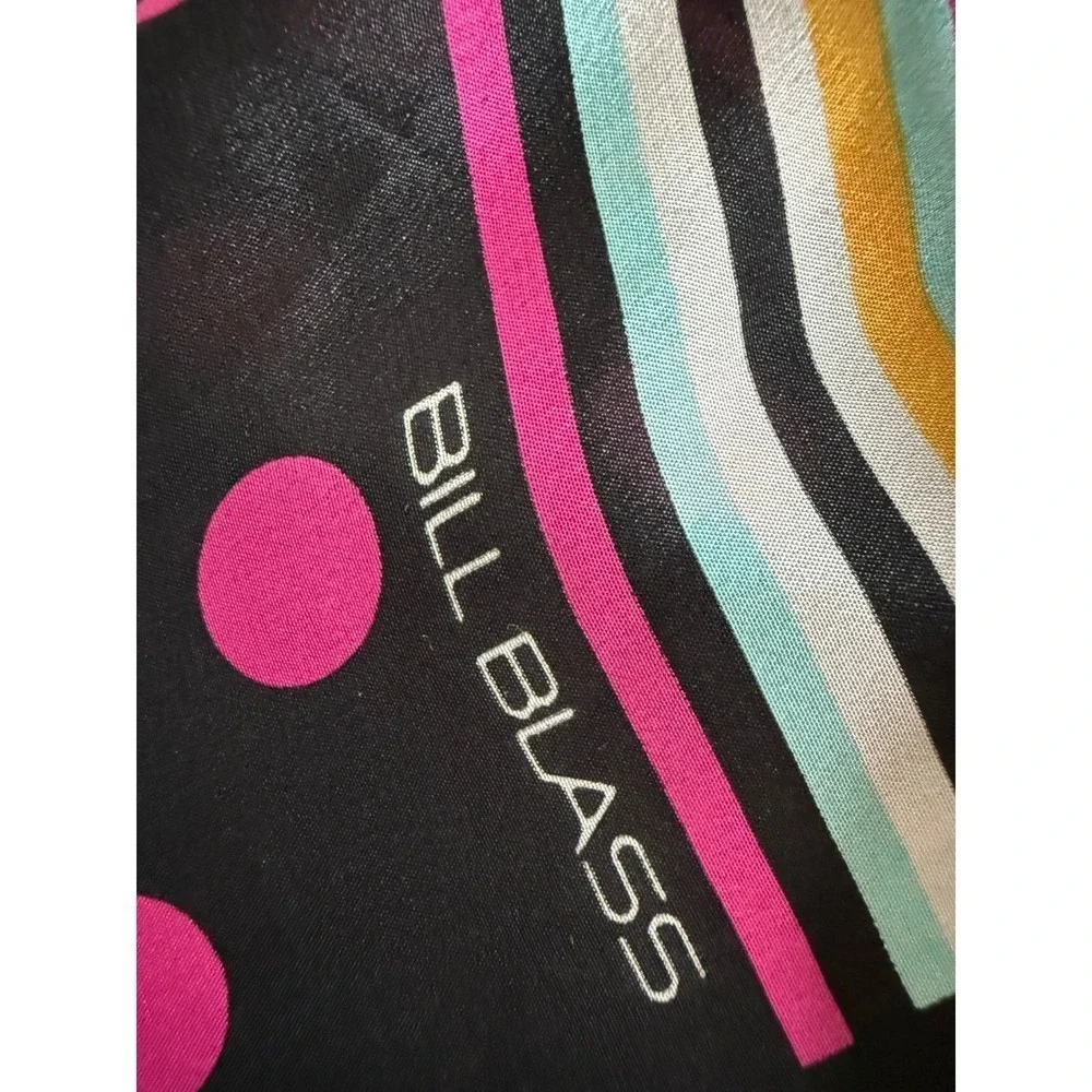Bill Blass Vintage Silk Long Neck Scarf Polka Dot Striped 80's-90's Handbag Wrap